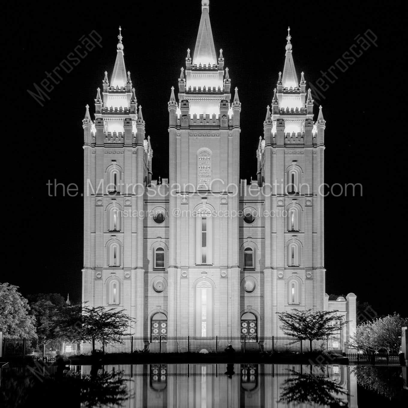 mormon temple at night Black & White Wall Art