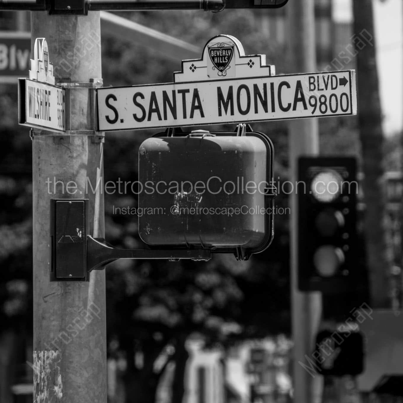 santa monica boulevard street sign Black & White Wall Art