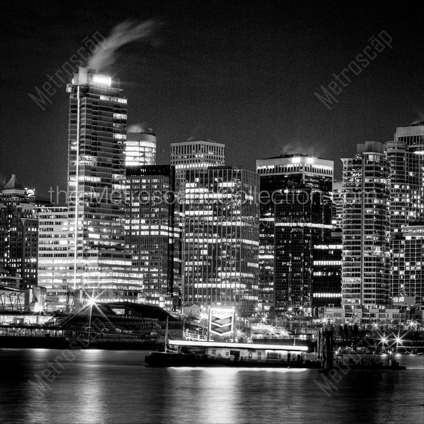 vancouver skyline at night from stanley park Black & White Wall Art