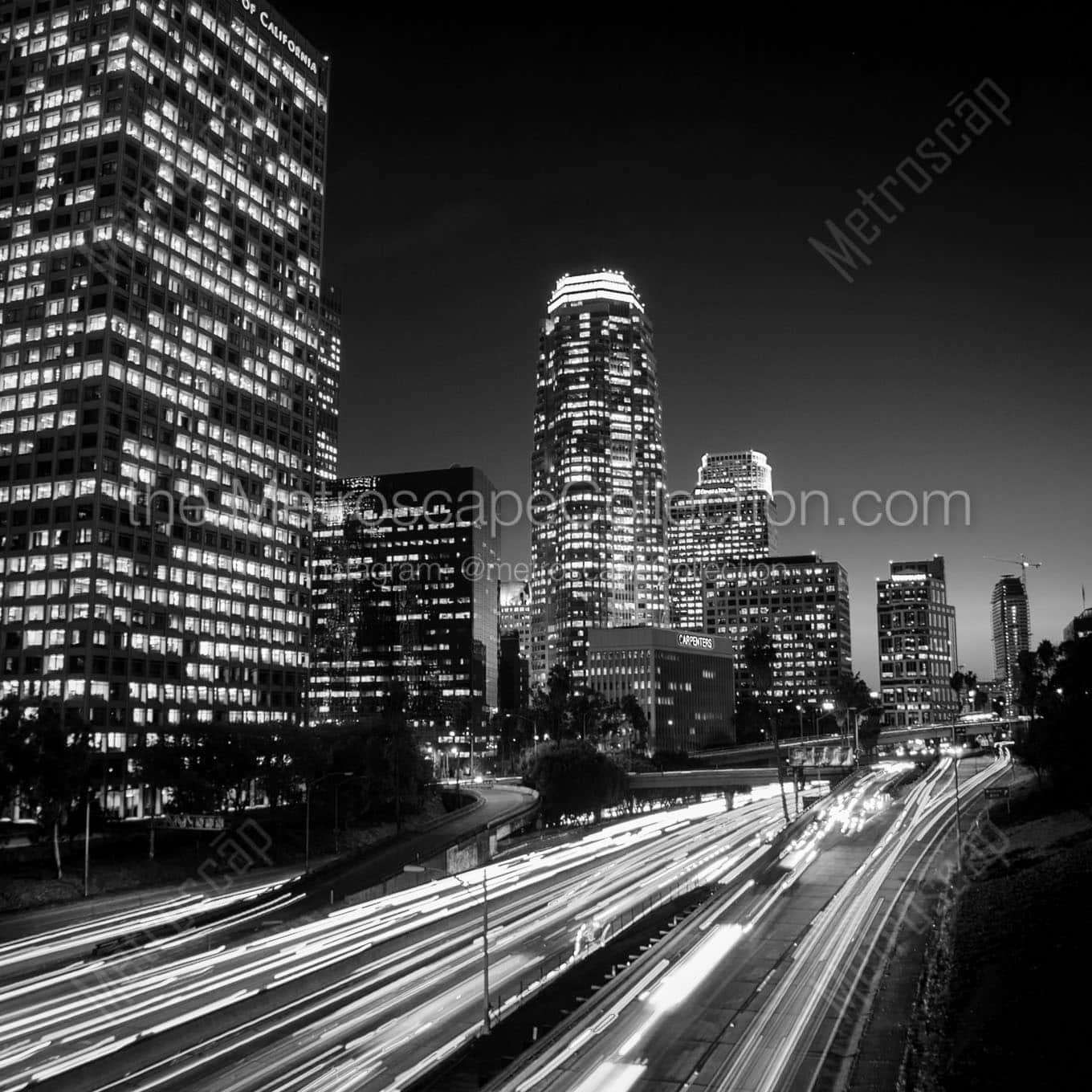 110 harbor freeway downtown los angeles skyline Black & White Wall Art