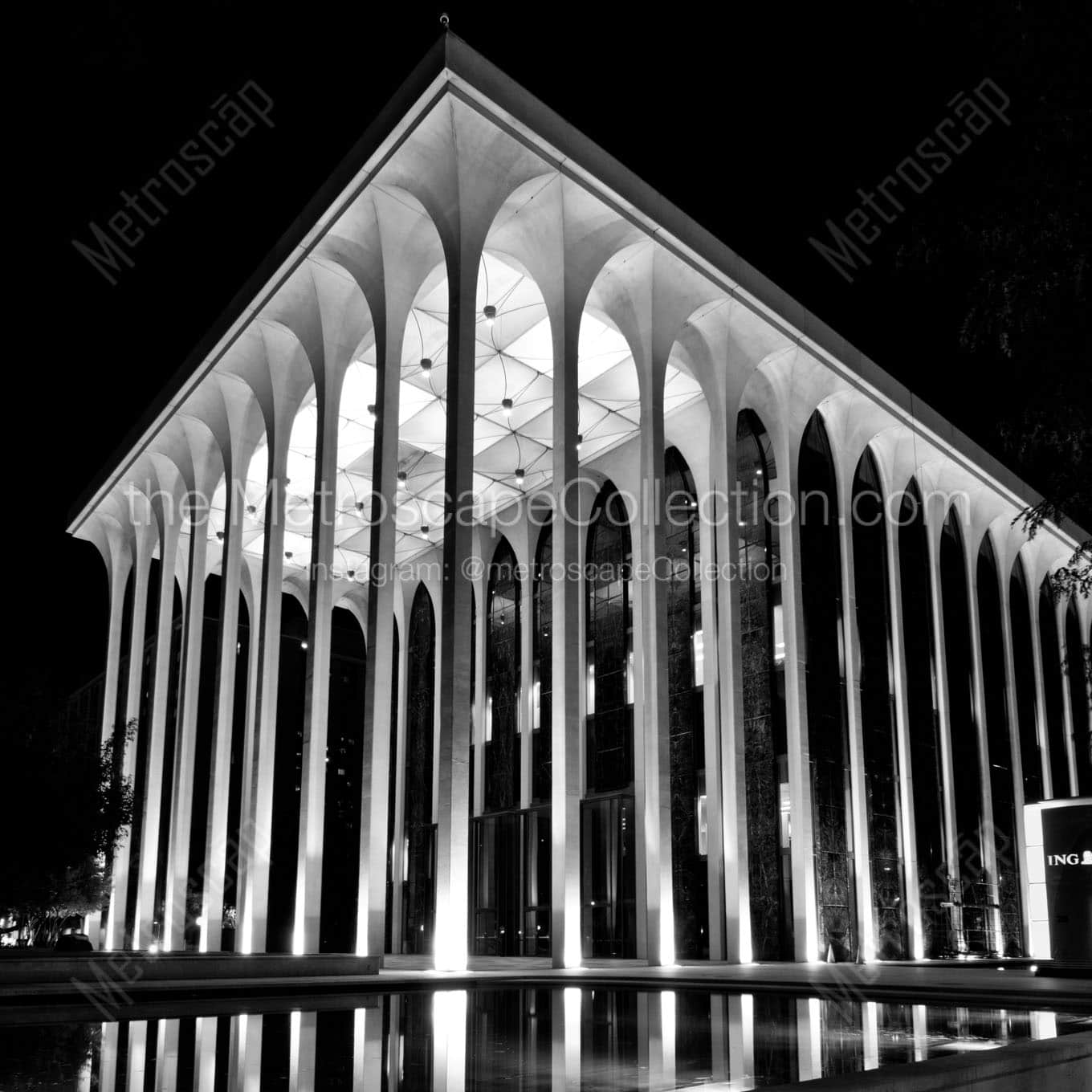 ing building at night Black & White Wall Art