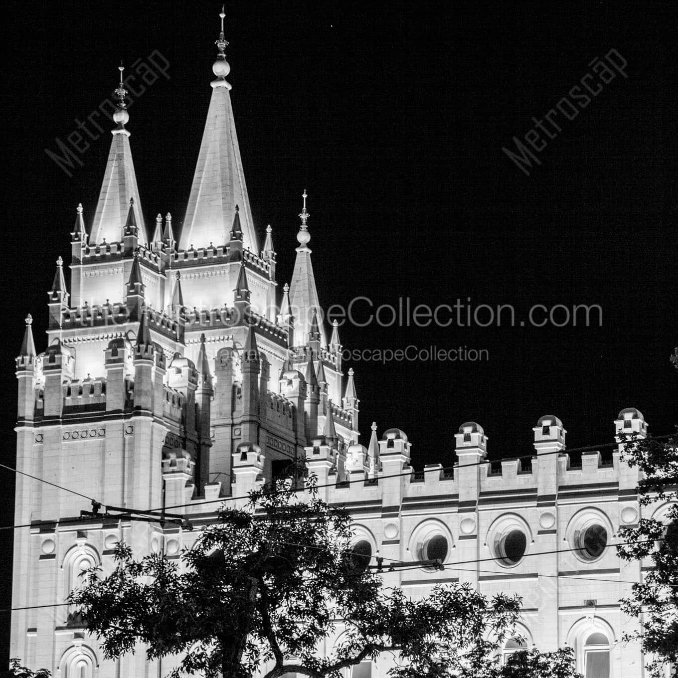 lds temple at night Black & White Wall Art