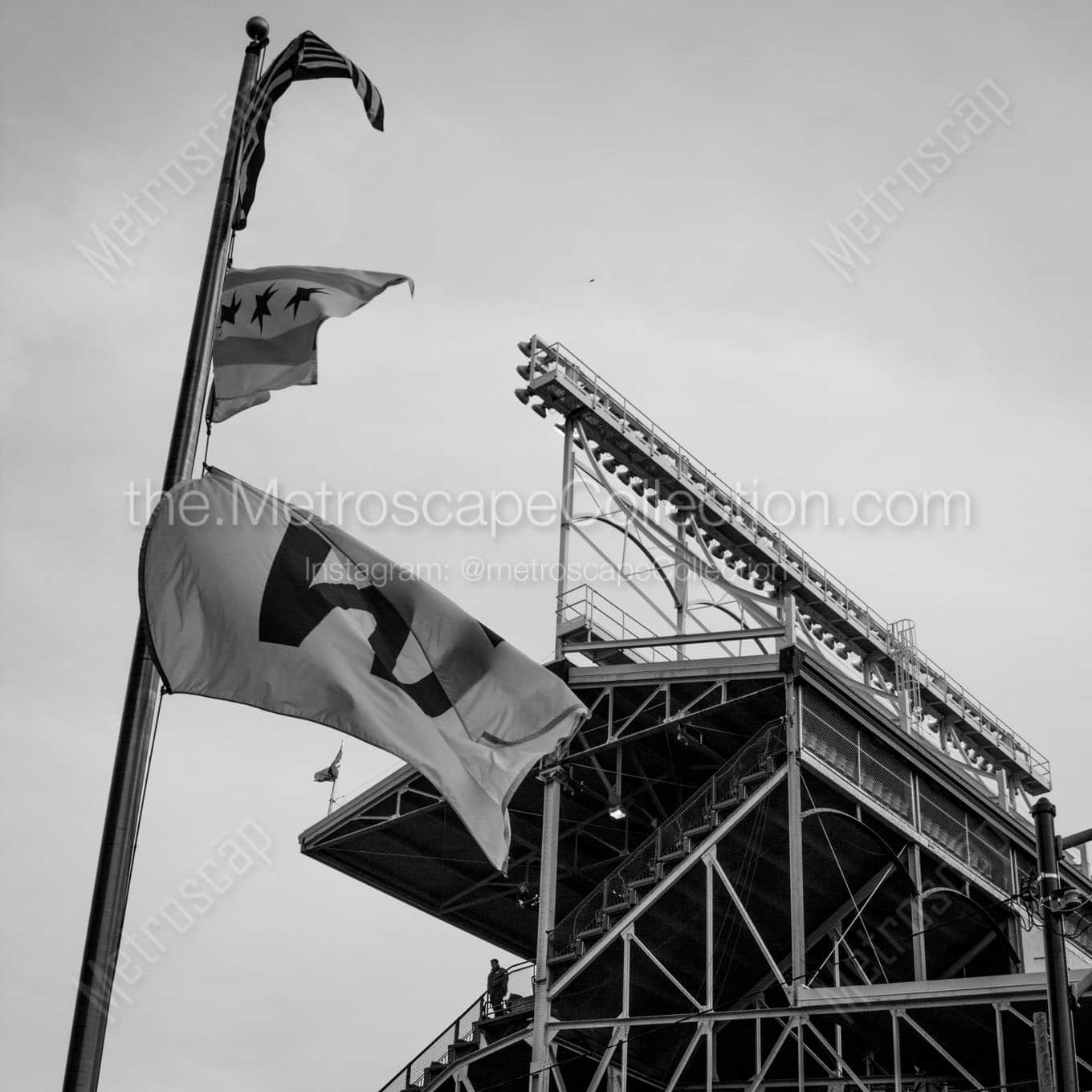 w flag on waveland behind wrigley field Black & White Wall Art