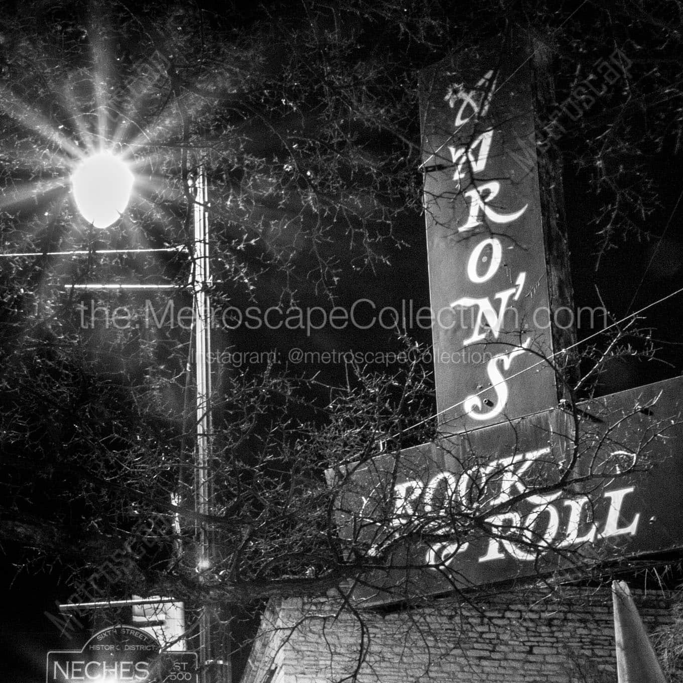 aarons rock and roll on sixth Black & White Wall Art