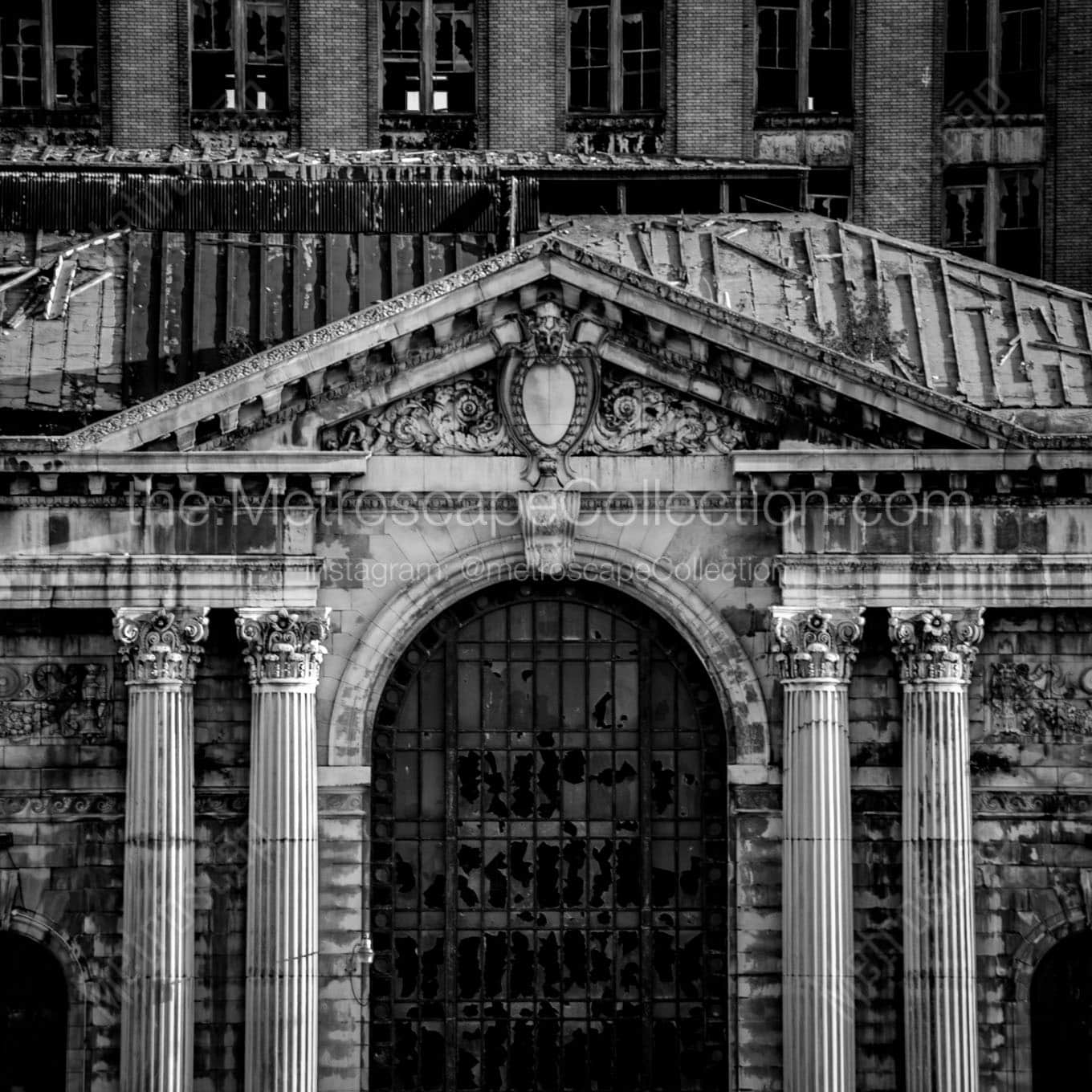 abandoned detroit train station Black & White Wall Art