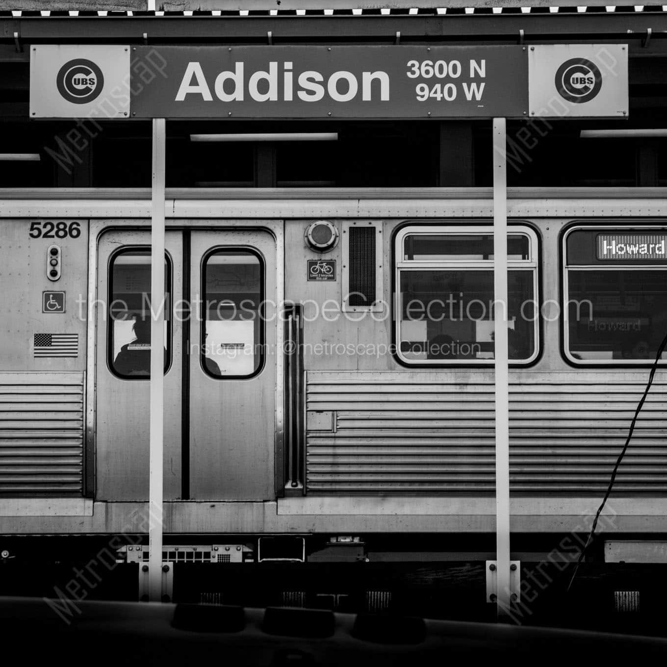 addison street l station at wrigley field Black & White Wall Art