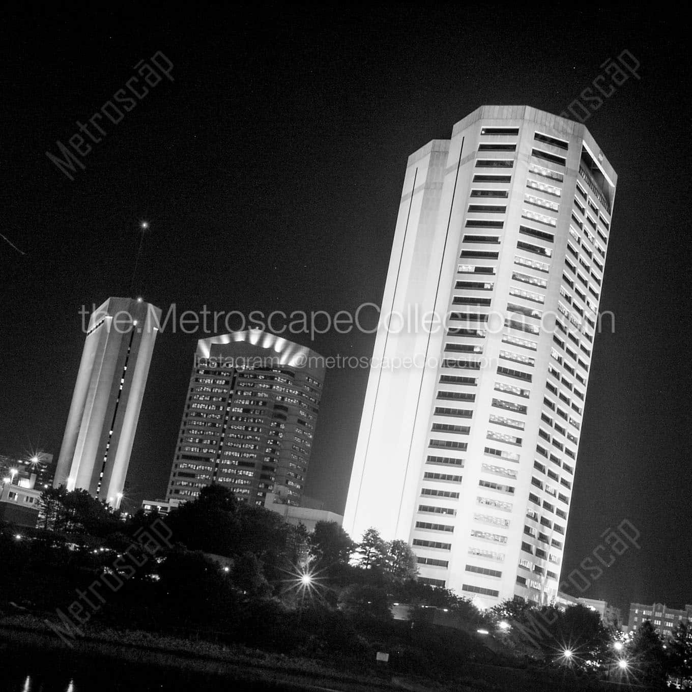 aep building at night Black & White Wall Art