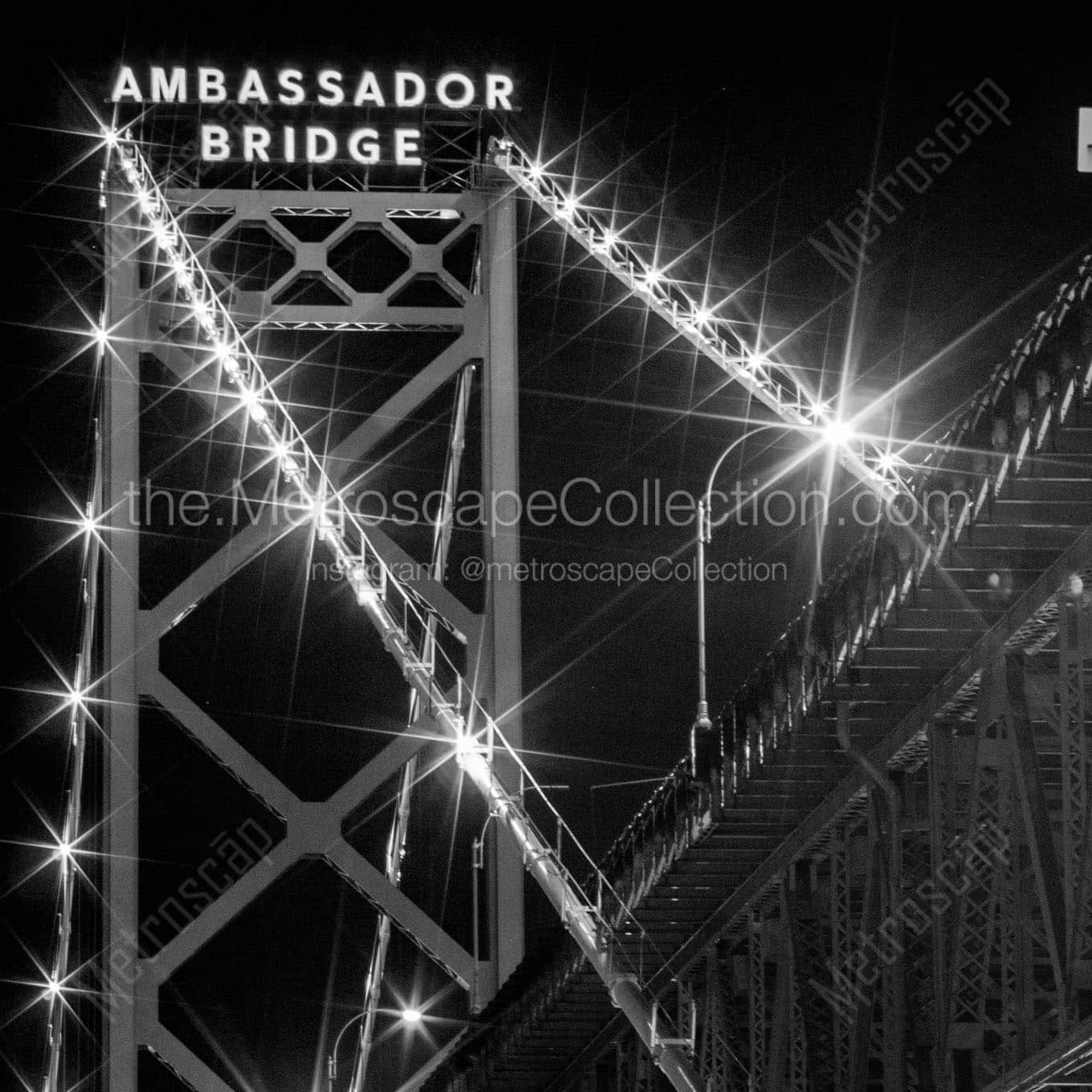 ambassador bridge at night Black & White Wall Art