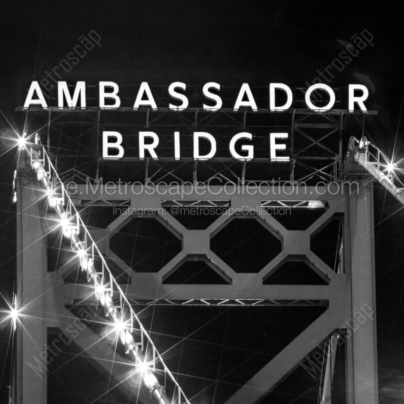 ambassador bridge at night Black & White Wall Art