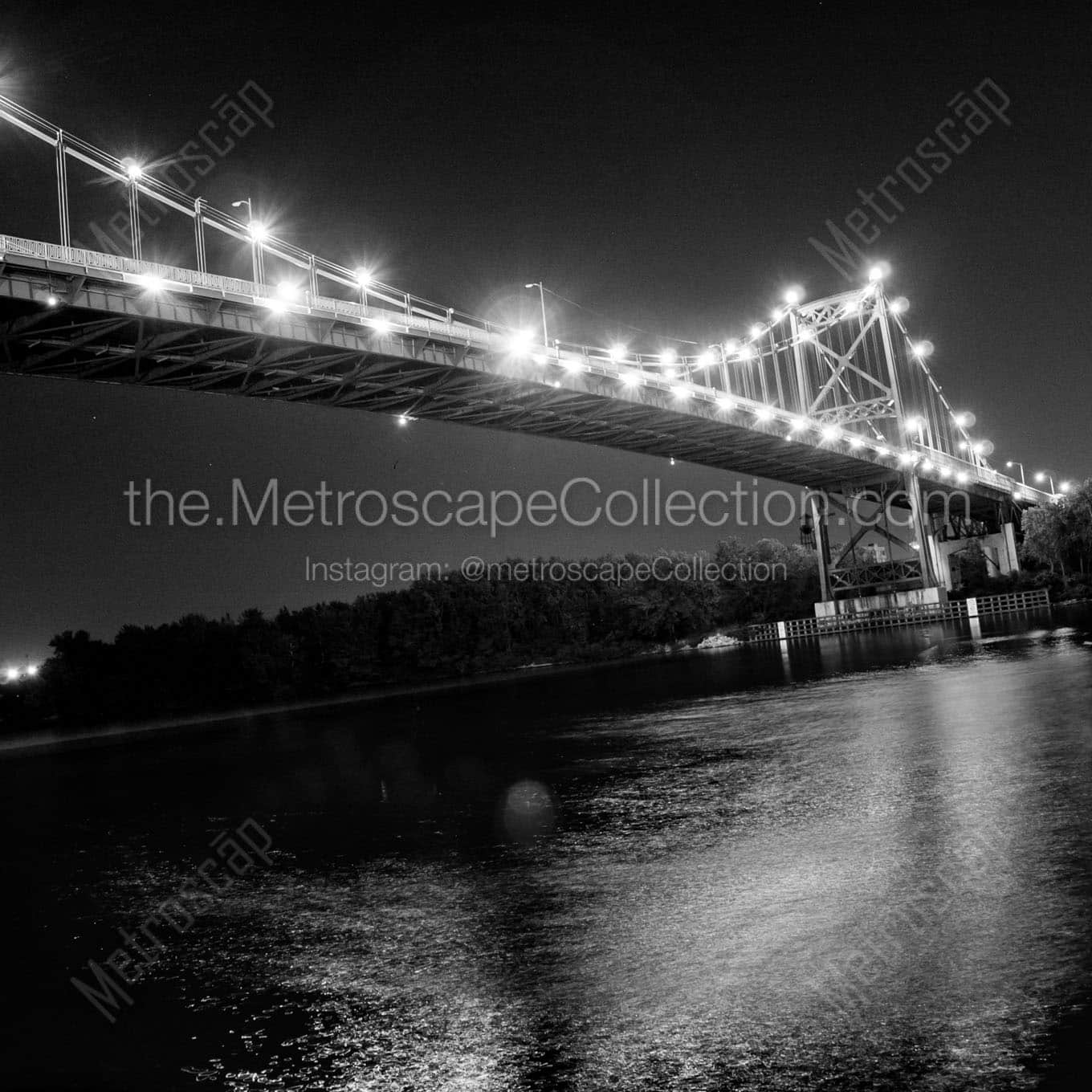 anthony wayne bridge at night over maumee river Black & White Wall Art