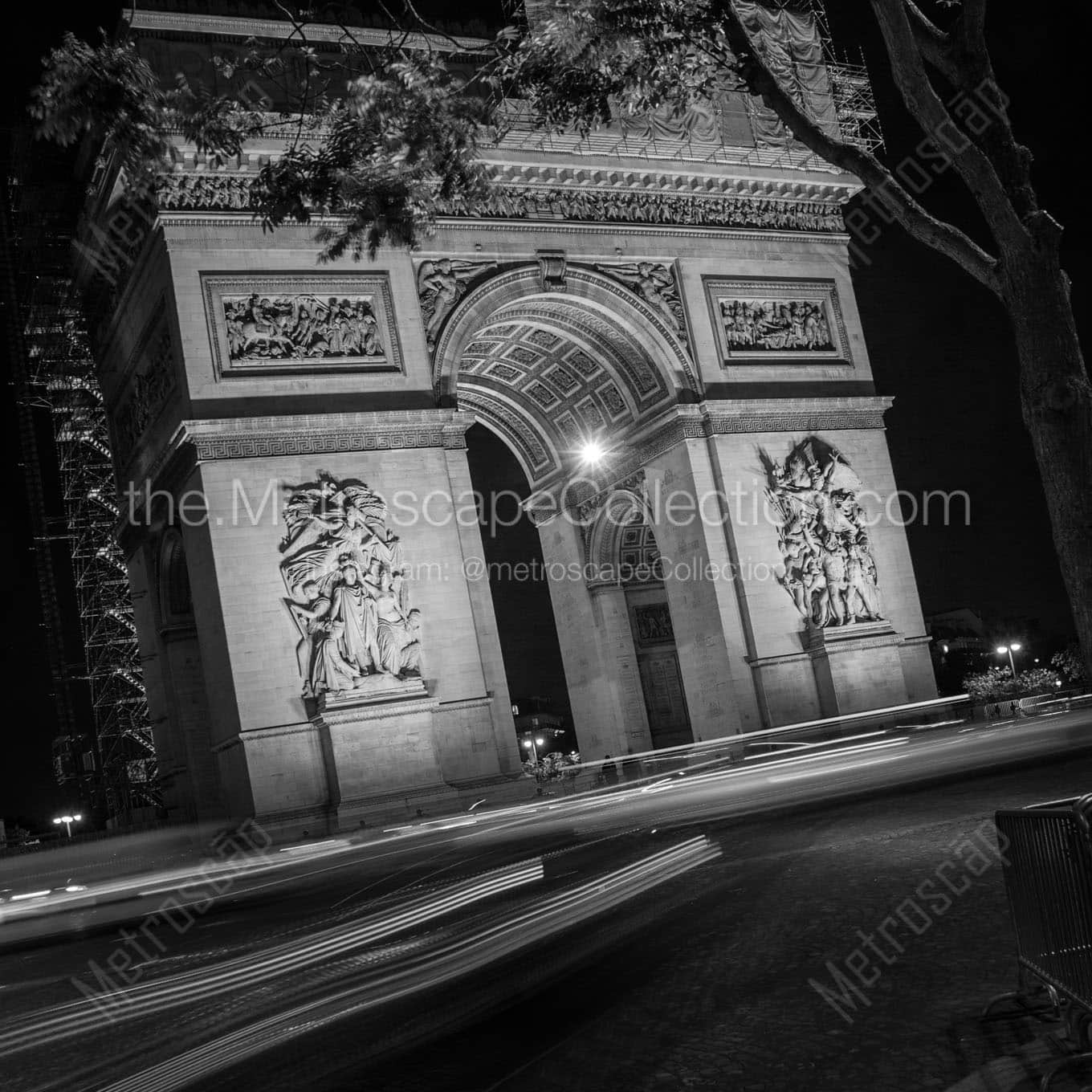 arc de triomphe at night Black & White Wall Art