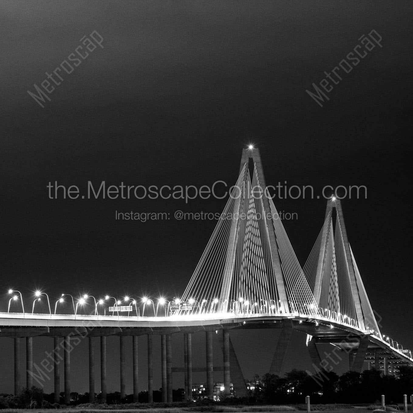 arthur ravenel bridge charleston sc night Black & White Wall Art