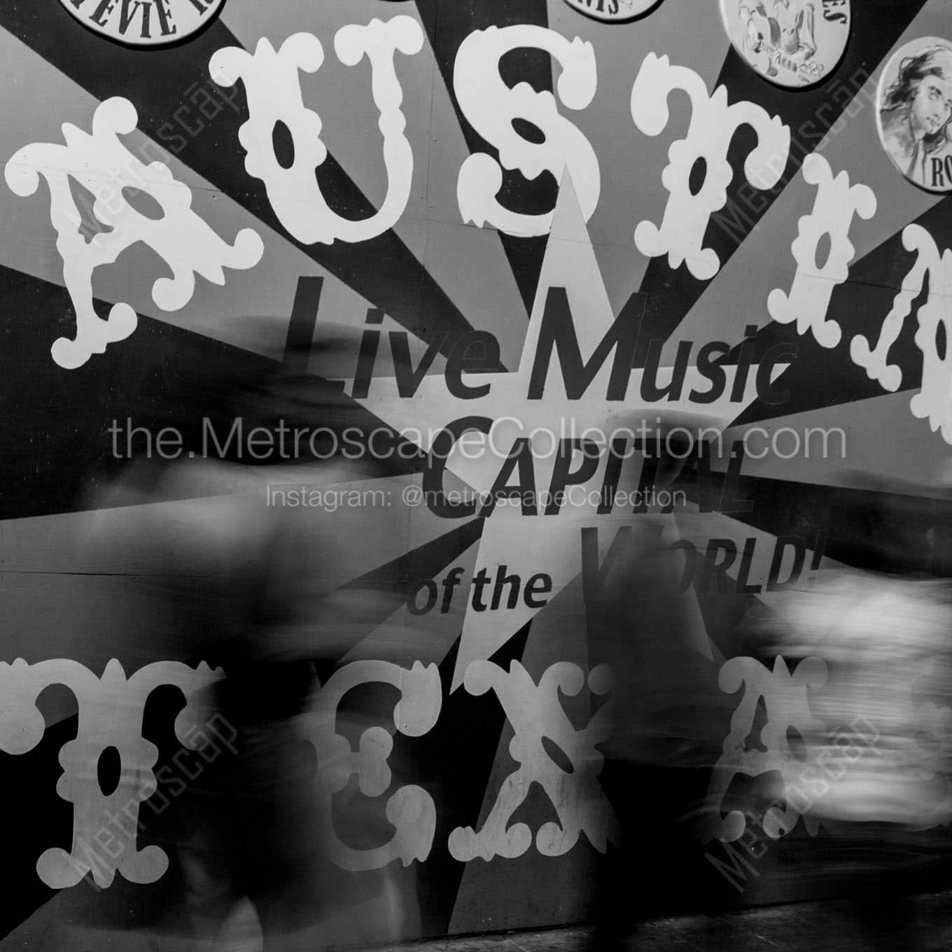 austin live music capital mural Black & White Wall Art