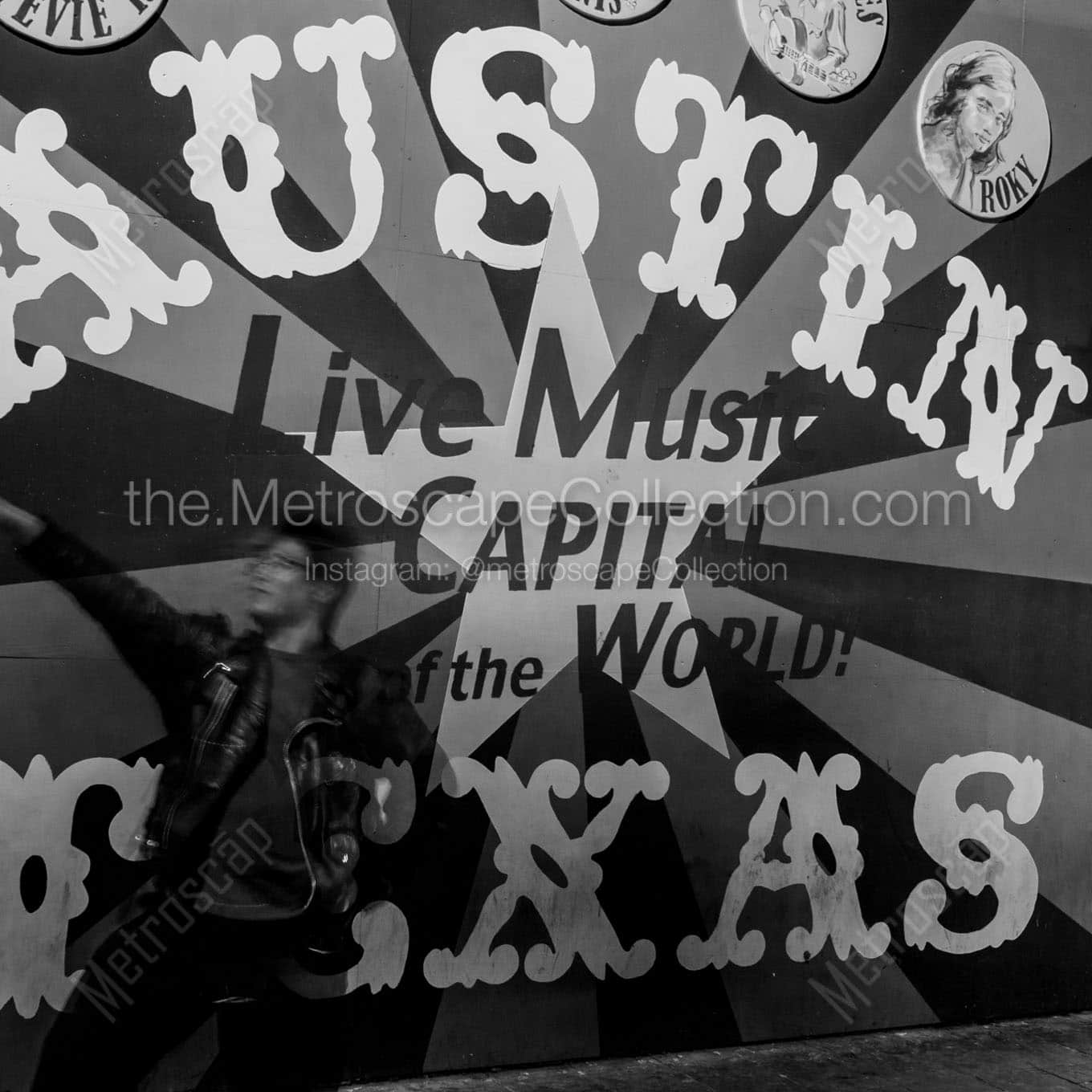 austin live musica capitlal world mural Black & White Wall Art