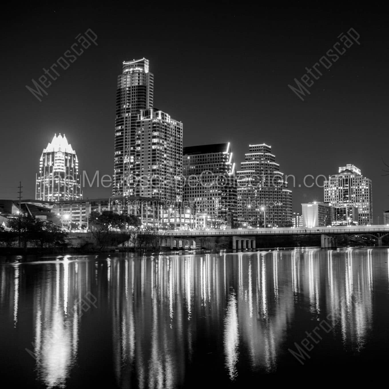 austin texas skyline at night Black & White Wall Art