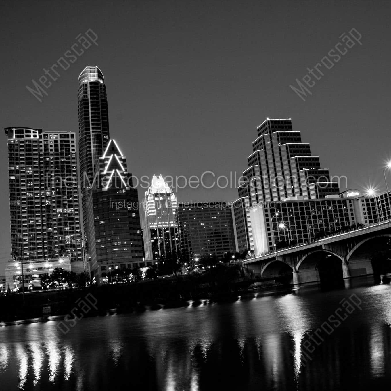 austin tx skyline at night Black & White Wall Art