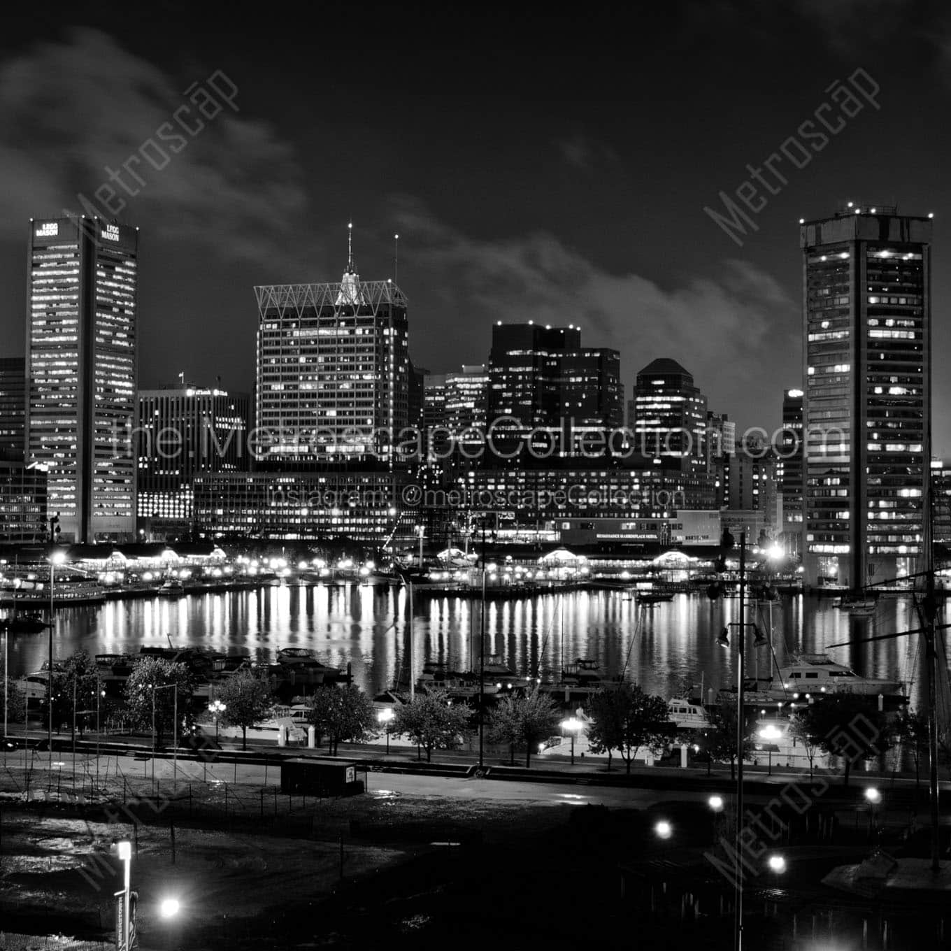 baltimore skyline inner harbor federal hill Black & White Wall Art