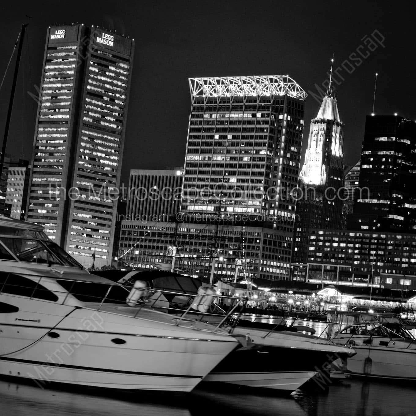 baltimore skyline legg mason building inner harbor Black & White Wall Art