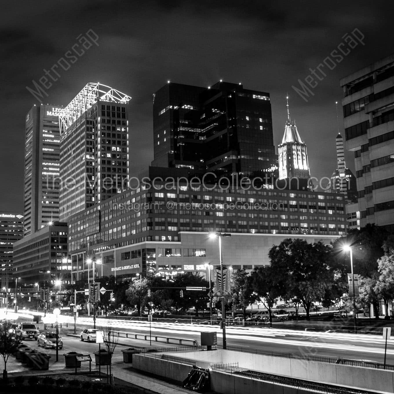 baltimore skyline pratt street Black & White Wall Art