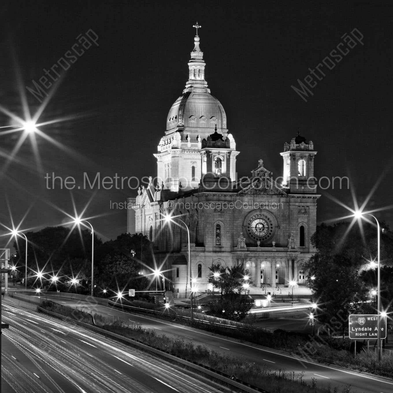 basilica st mary at night Black & White Wall Art