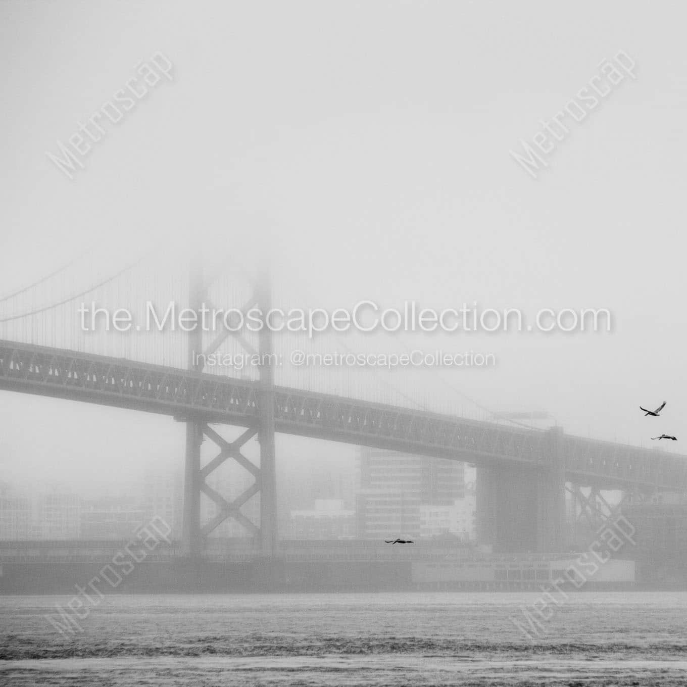 bay bridge dense fog Black & White Wall Art