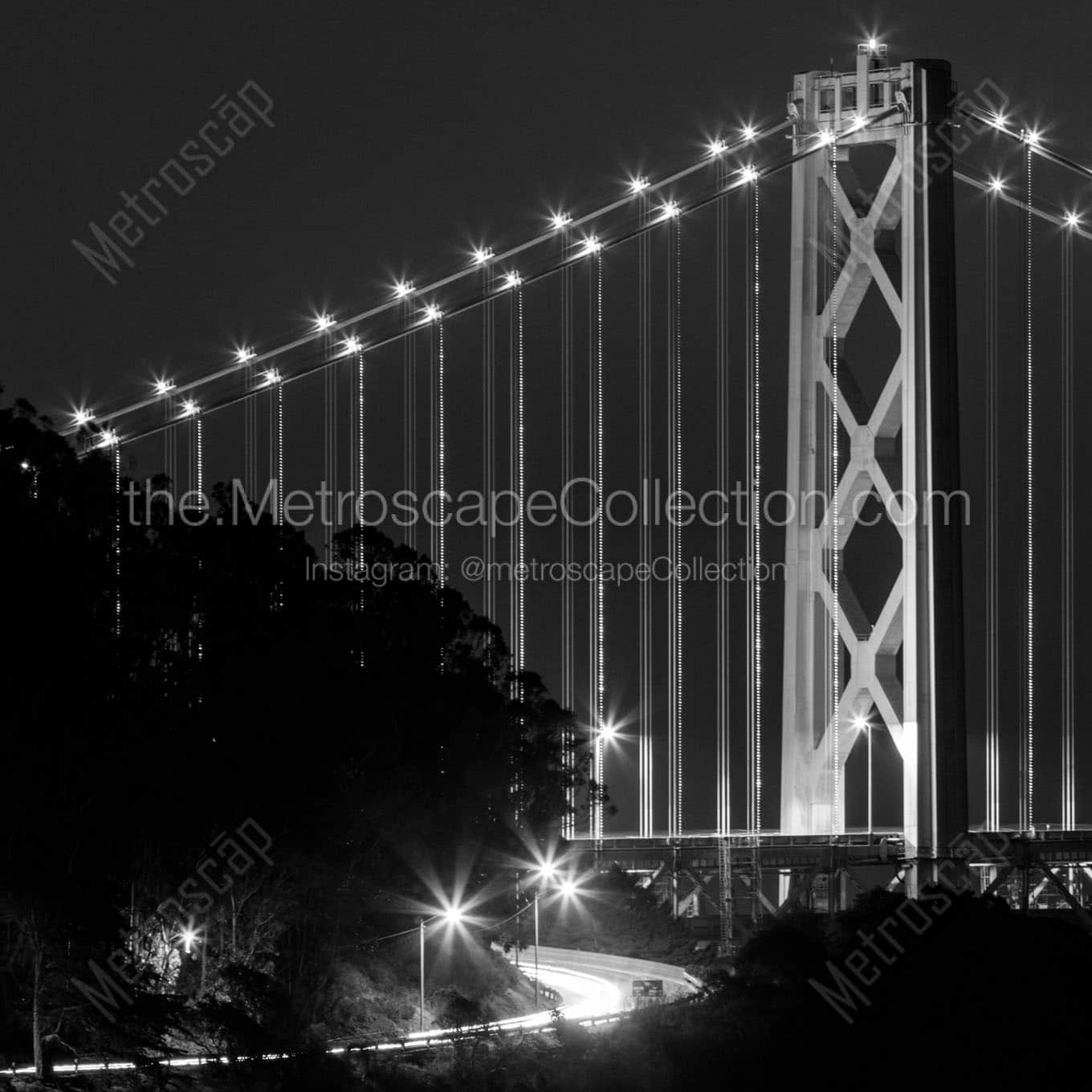 bay bridge lights night Black & White Wall Art