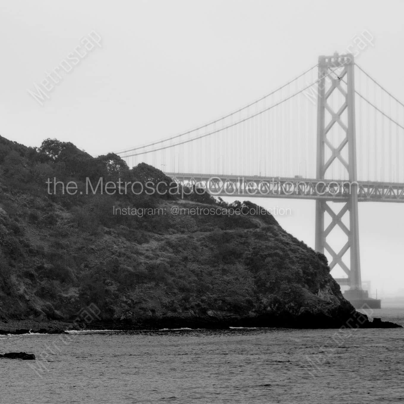 bay bridge yerba buena island afternoon mist Black & White Wall Art