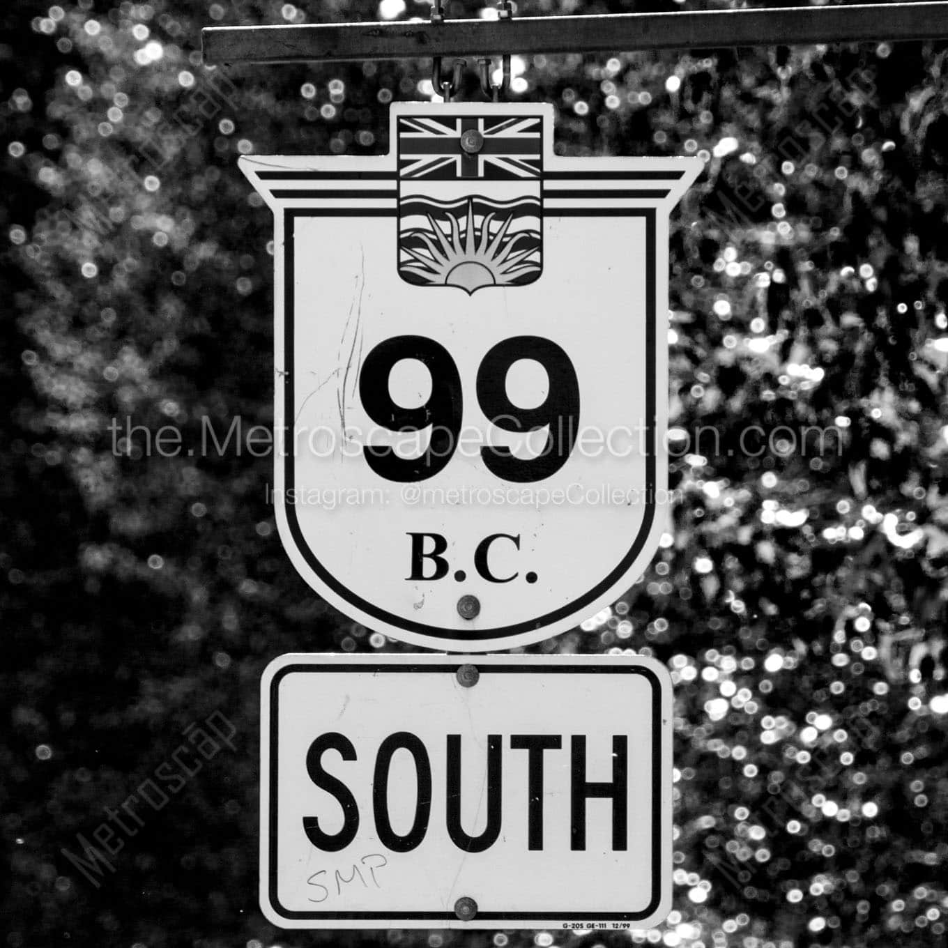 bc route 99 south sign Black & White Wall Art