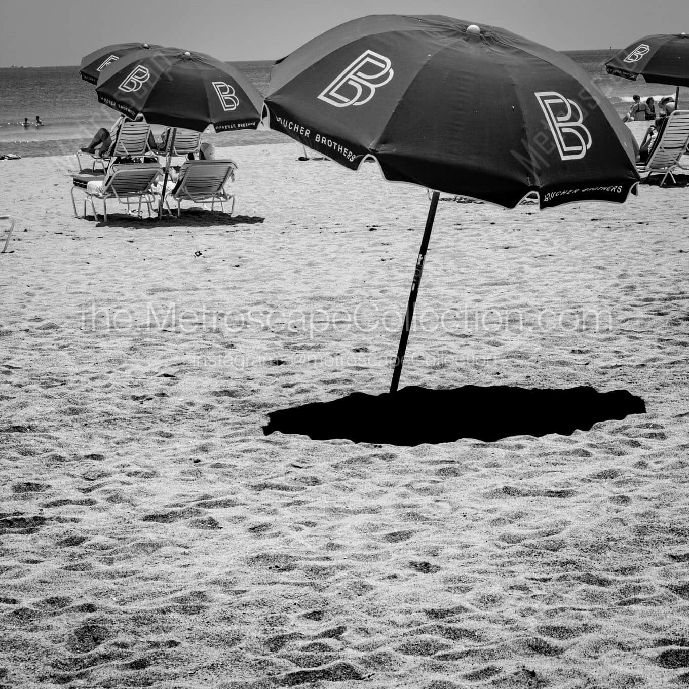 beach umbrella Black & White Wall Art