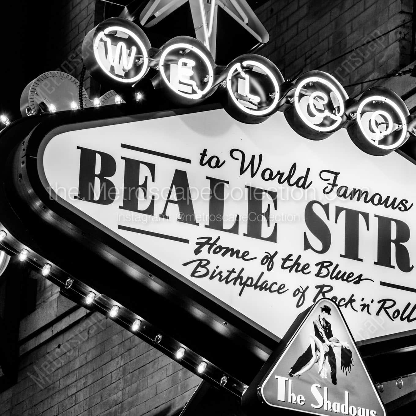 beale street vegas sign Black & White Wall Art