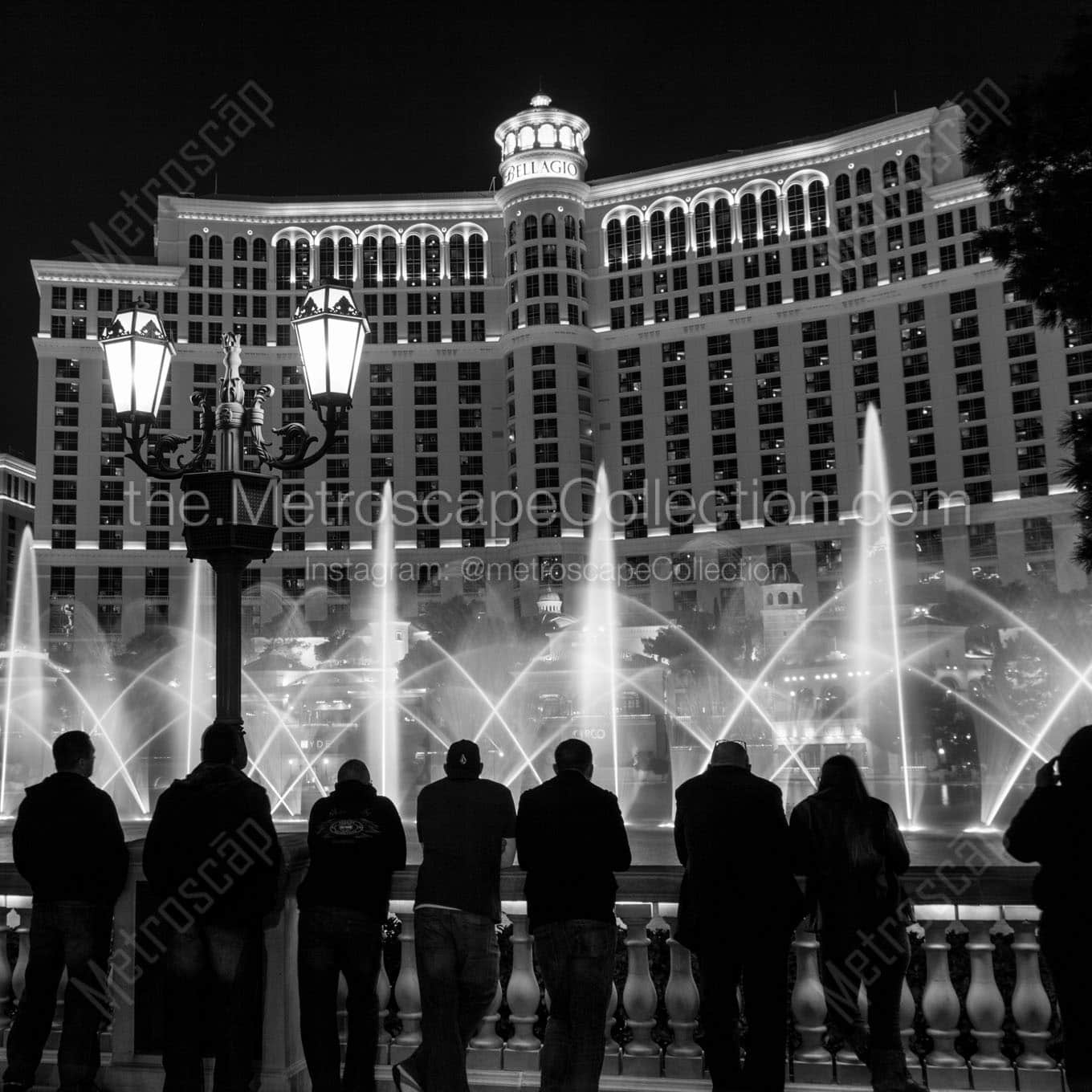 bellagio fountains at night Black & White Wall Art
