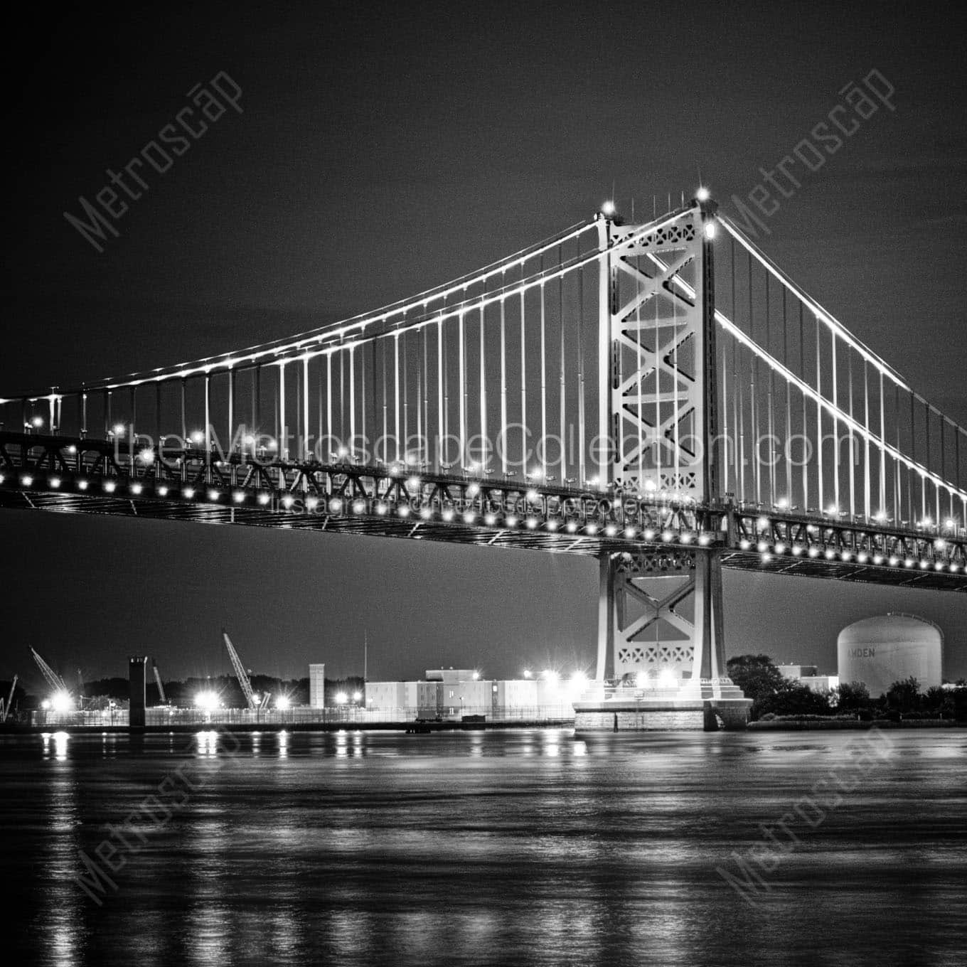 ben franklin bridge at night Black & White Wall Art