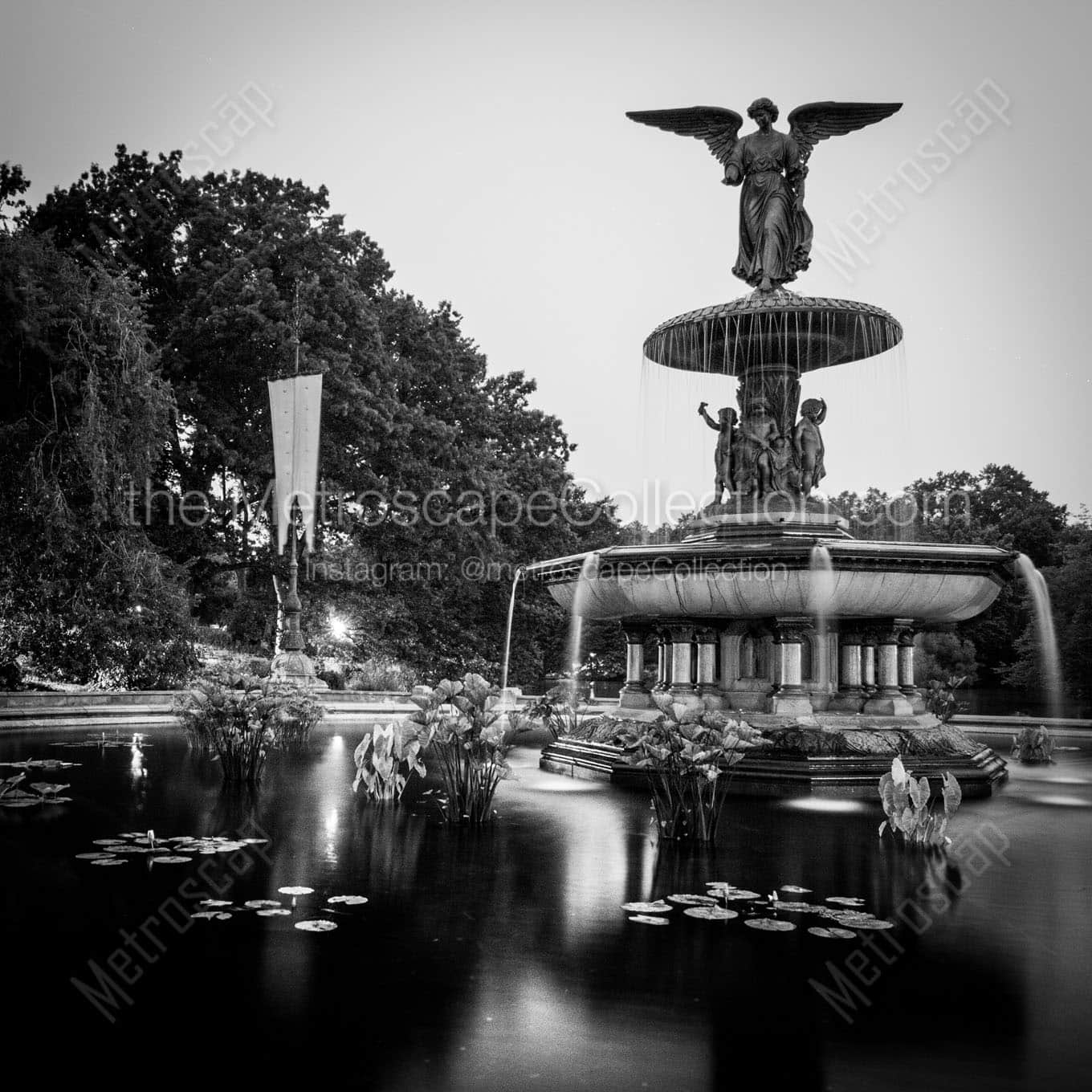 bethesda fountain central park Black & White Wall Art