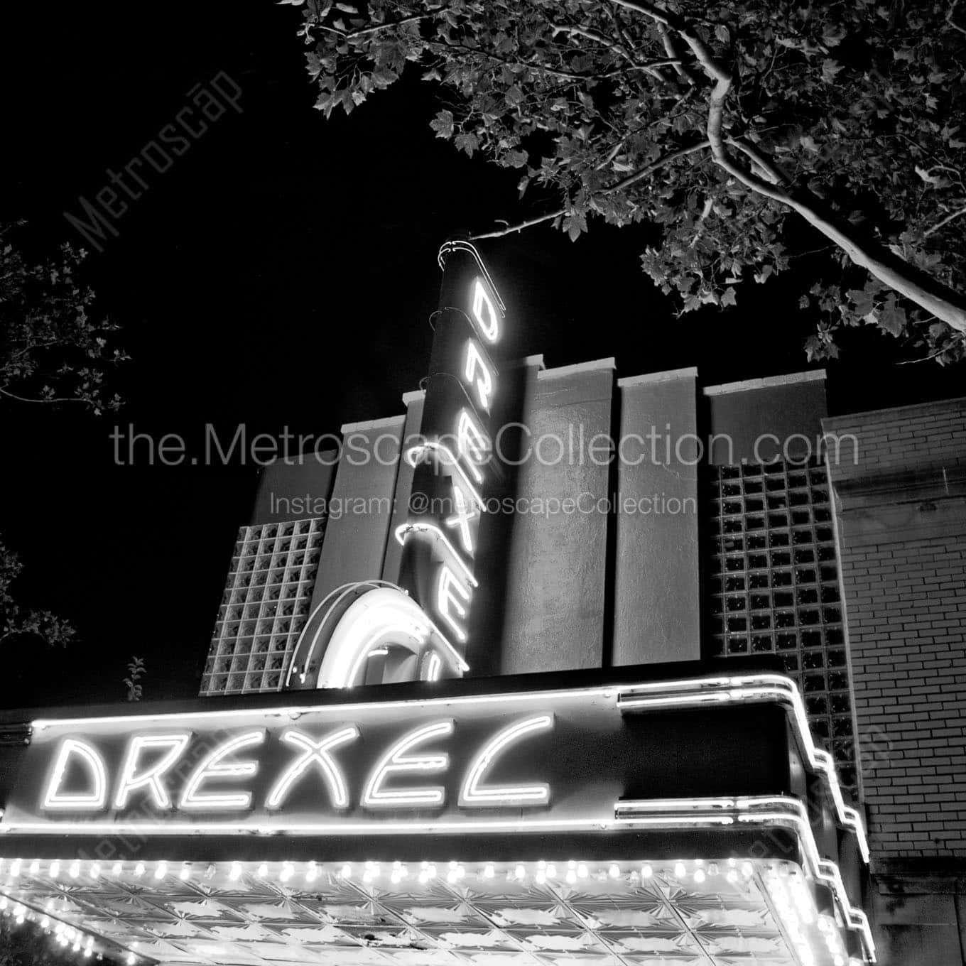 bexley drexel theater at night Black & White Wall Art