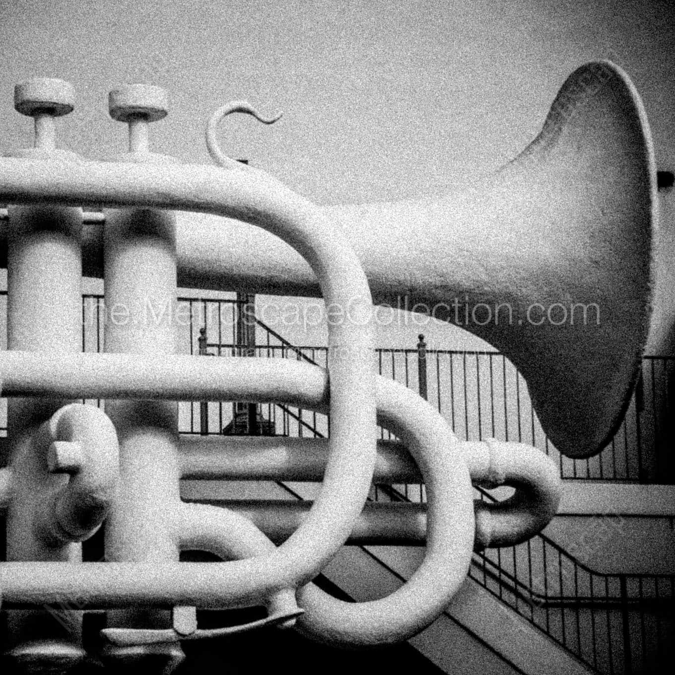 big trumpet at old galveston square Black & White Wall Art
