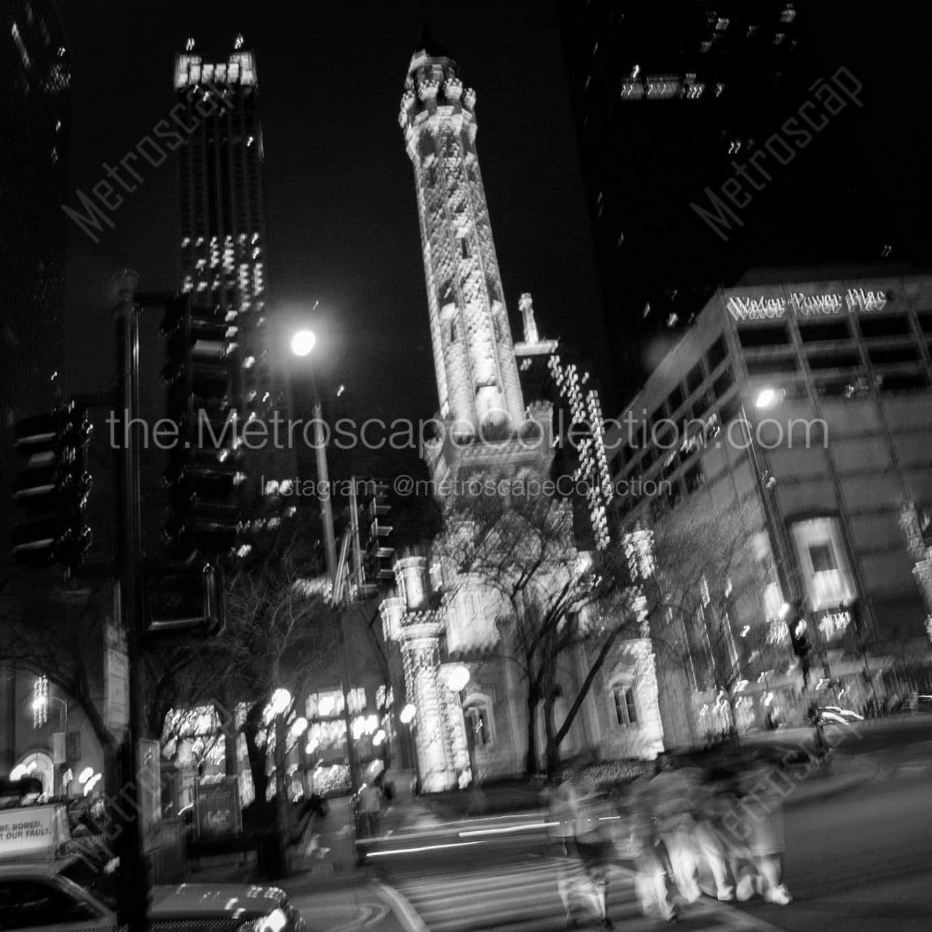 blurry shot of chicago water tower Black & White Wall Art