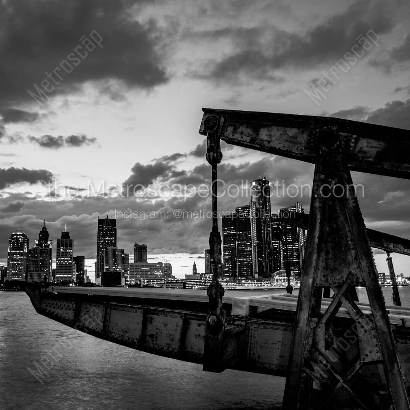 boat dock on detroit river Black & White Wall Art