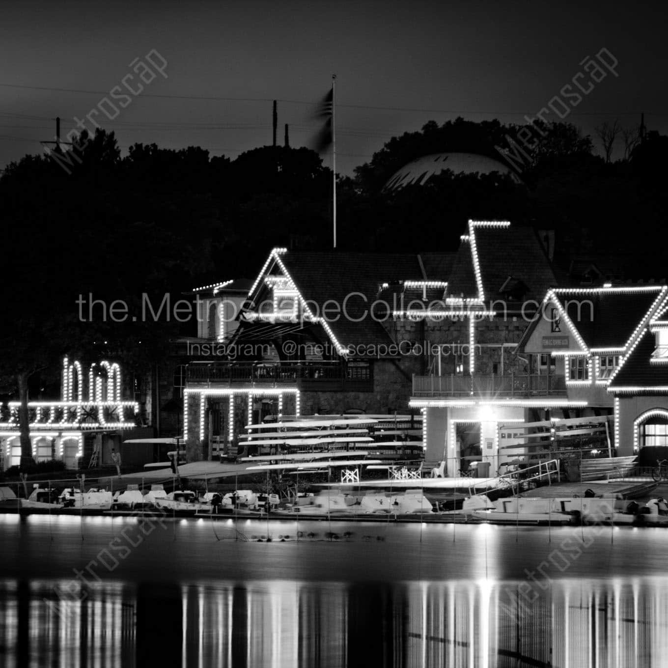 boathouse row at night Black & White Wall Art