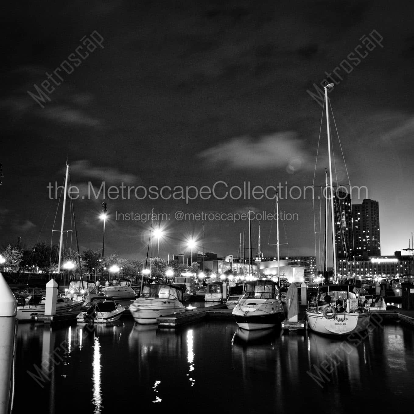 boats docked inner harbor baltimore Black & White Wall Art