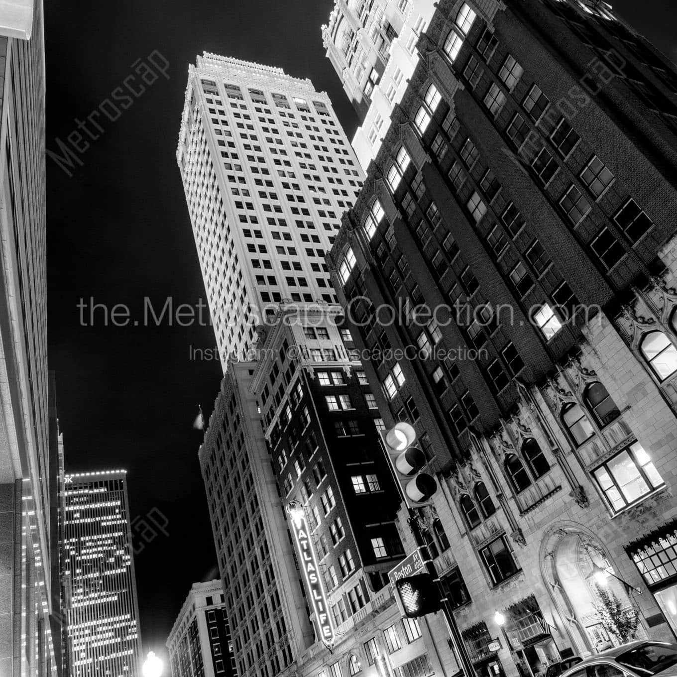 boston avenue cityscape downtown tulsa Black & White Wall Art