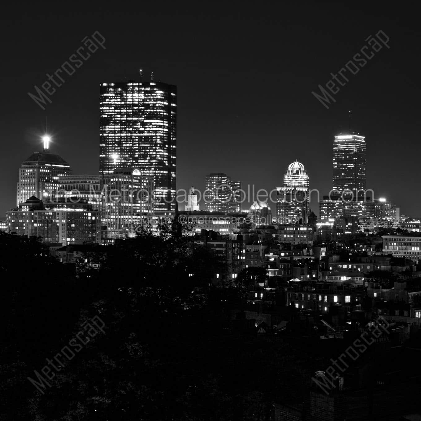 boston back bay skyline Black & White Wall Art