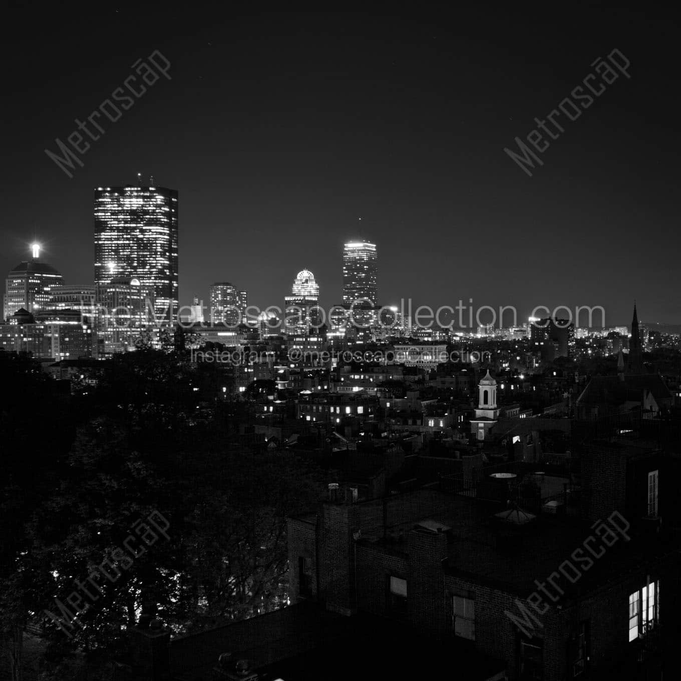 boston back bay skyline beacon hill Black & White Wall Art