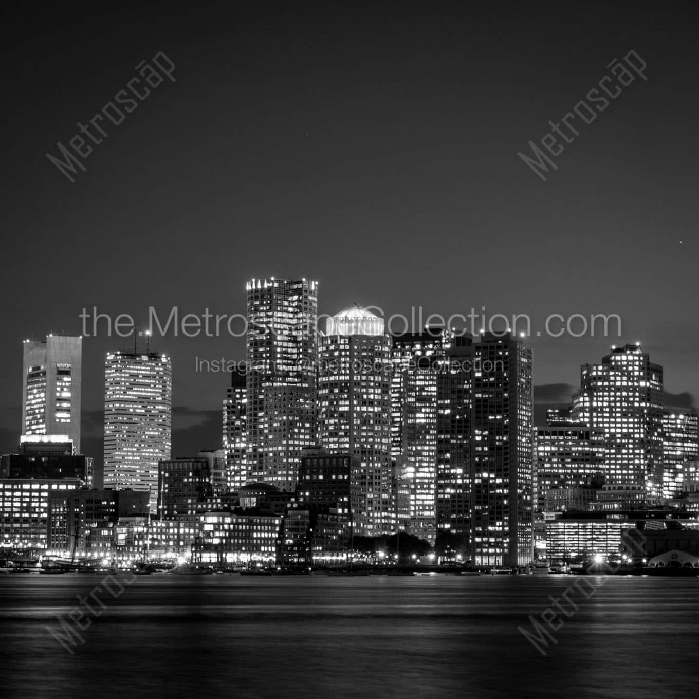 boston skyline night Black & White Wall Art