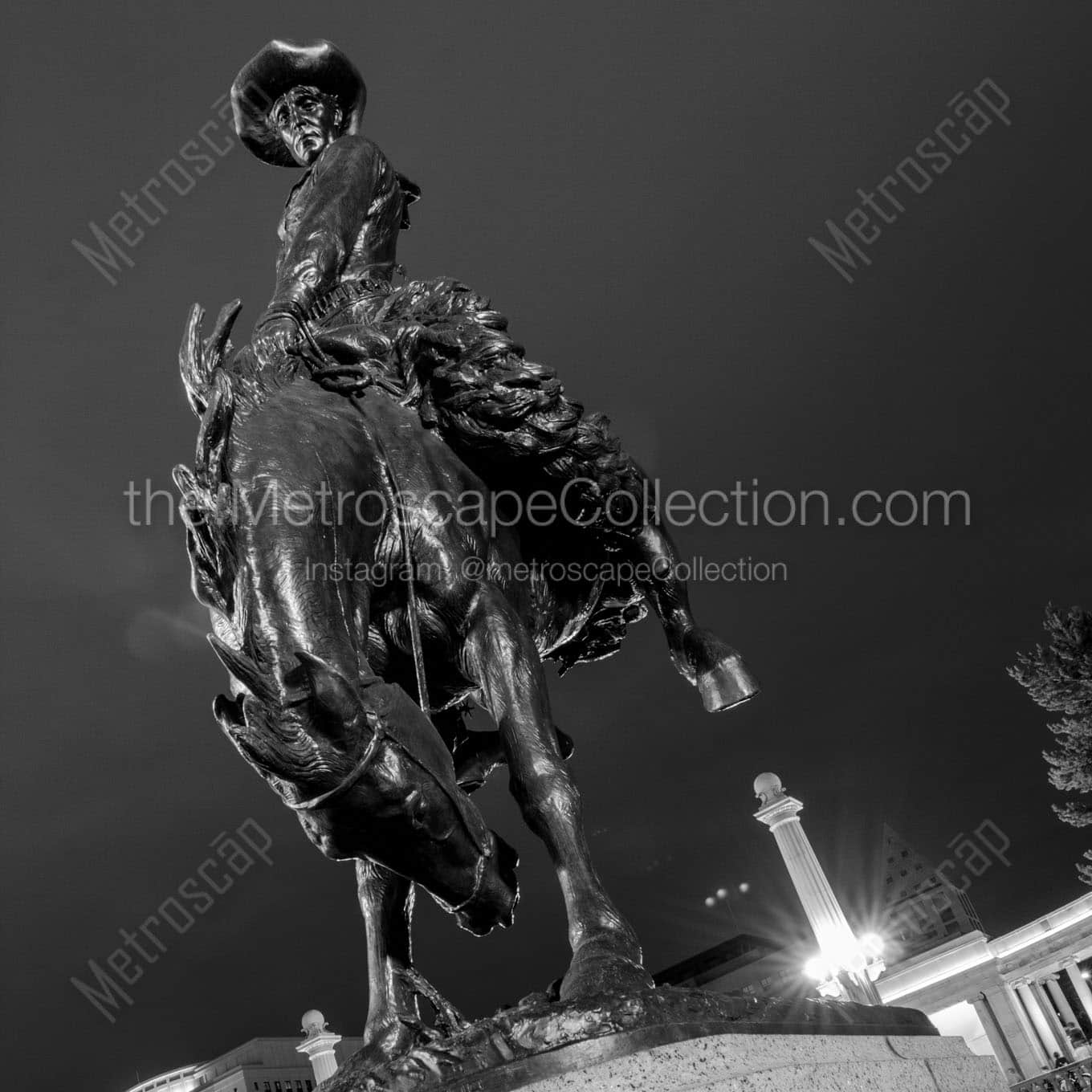 bronco buster statue downtown denver Black & White Wall Art