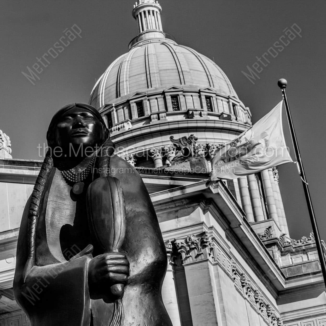 bronze squaw oklahoma capitol building Black & White Wall Art