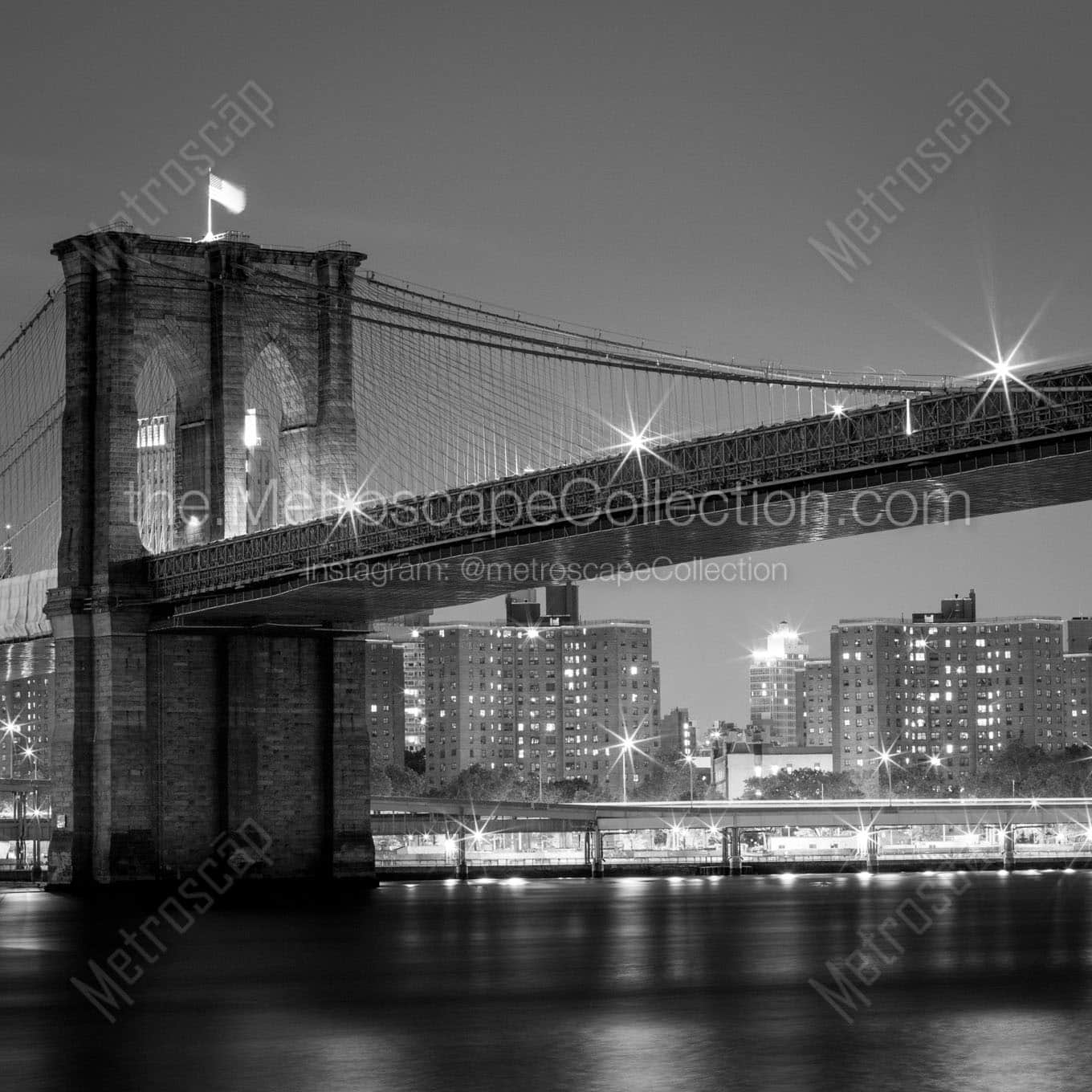 brooklyn bridge at night Black & White Wall Art