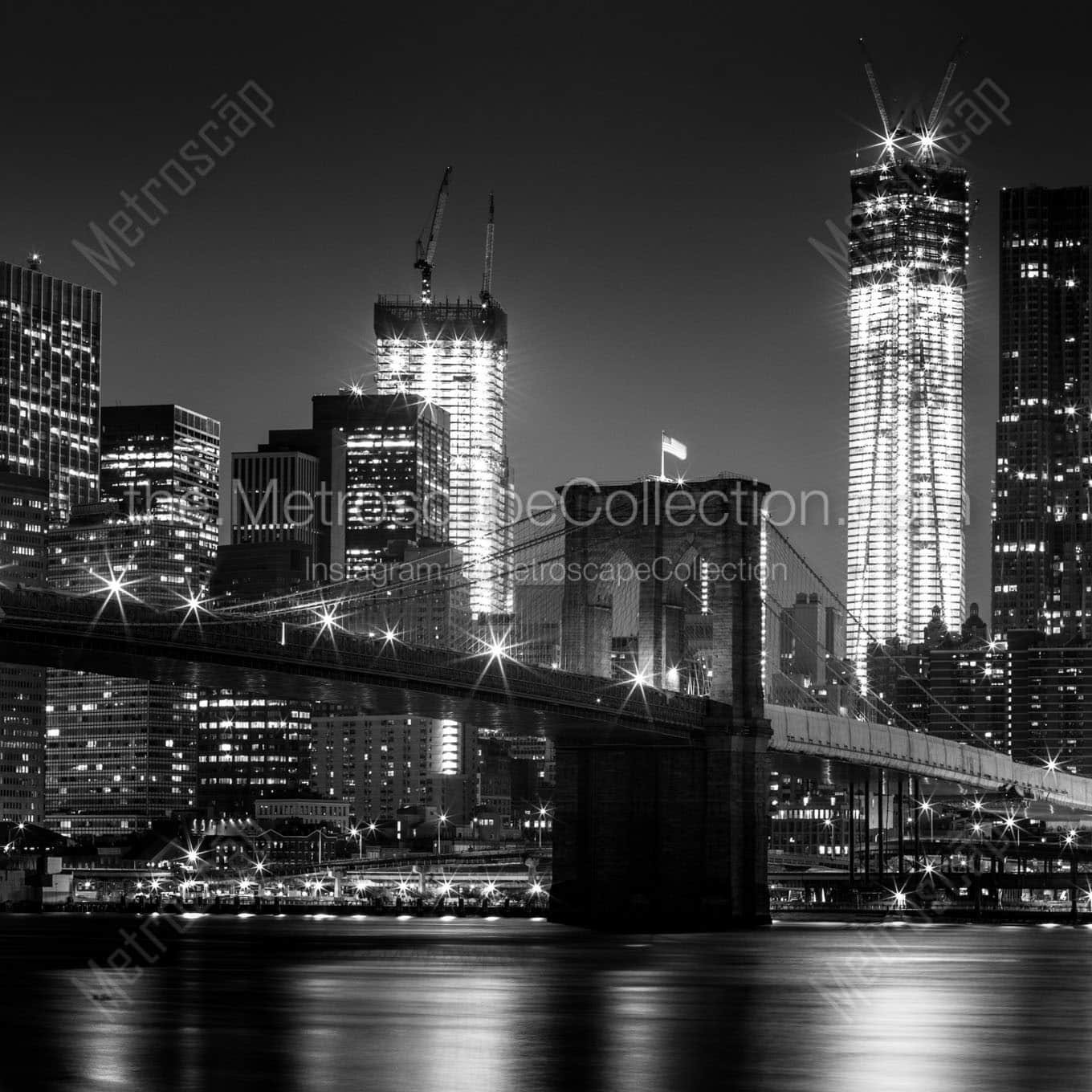 brooklyn bridge freedom tower night Black & White Wall Art