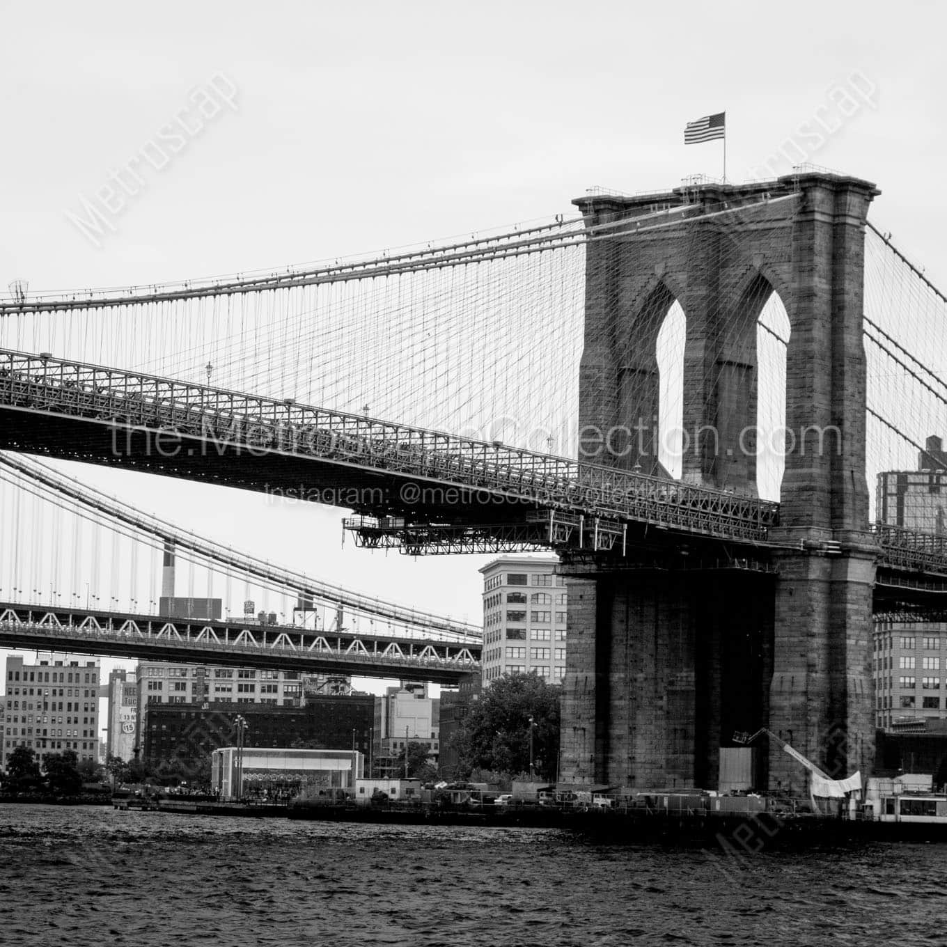 brooklyn bridge from manhattan Black & White Wall Art