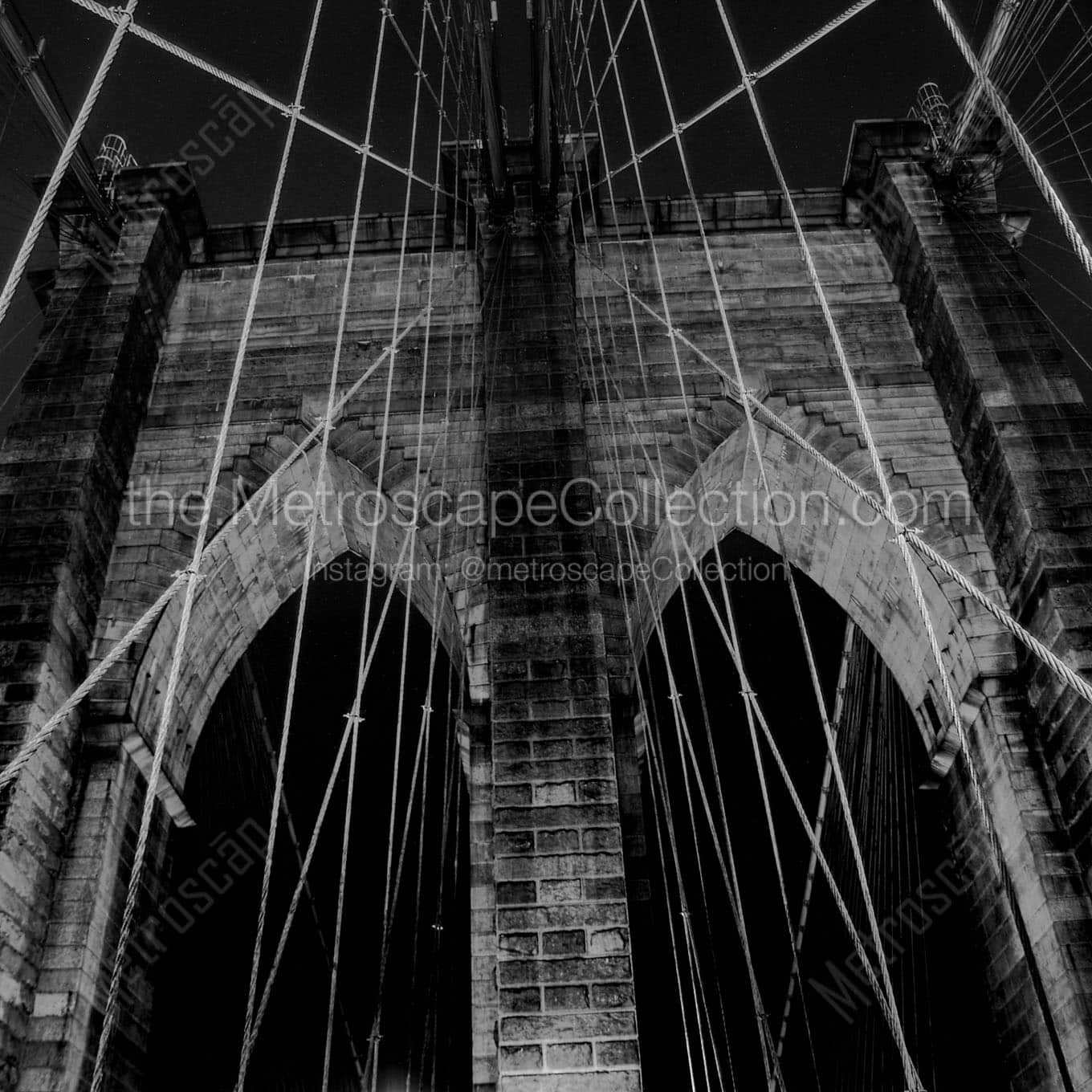 cable web brooklyn bridge night Black & White Wall Art