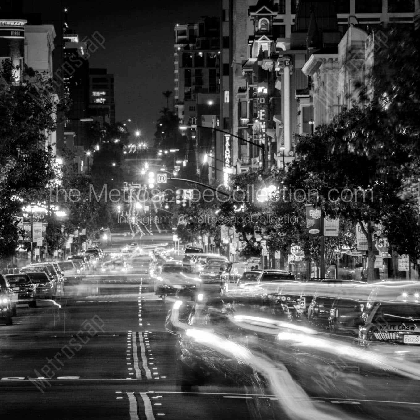 cabs on fifth street gaslamp quarter Black & White Wall Art